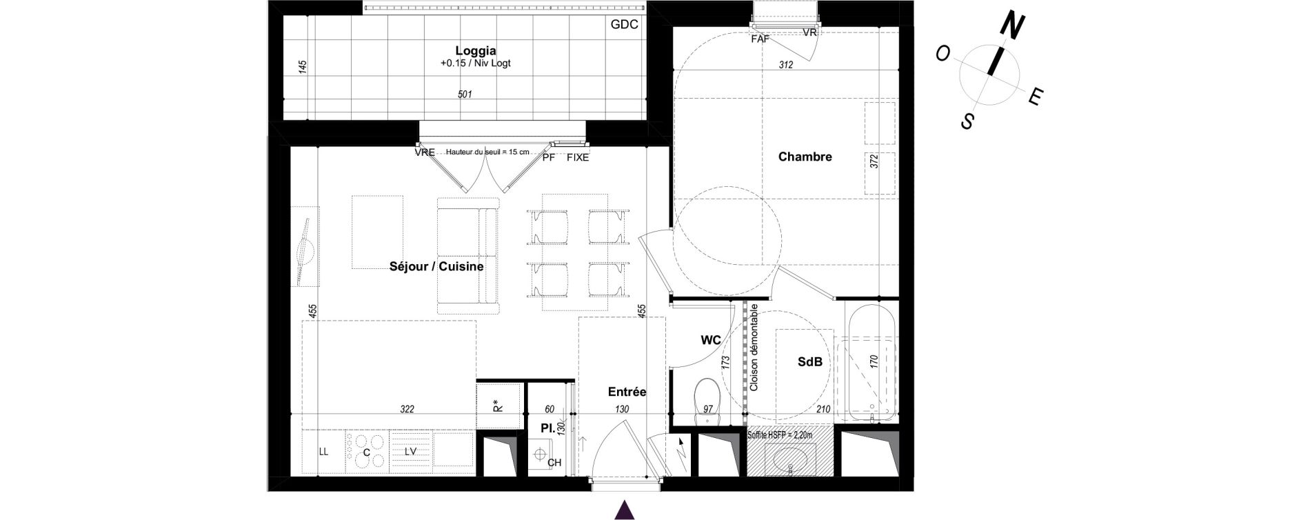 Appartement T2 de 40,93 m2 &agrave; Ch&acirc;teaubourg Centre