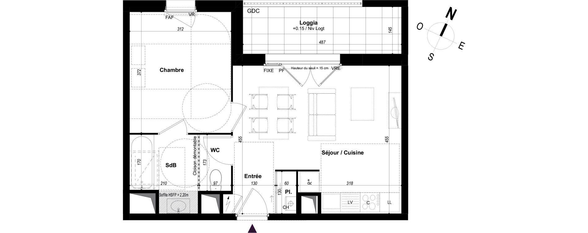 Appartement T2 de 40,71 m2 &agrave; Ch&acirc;teaubourg Centre