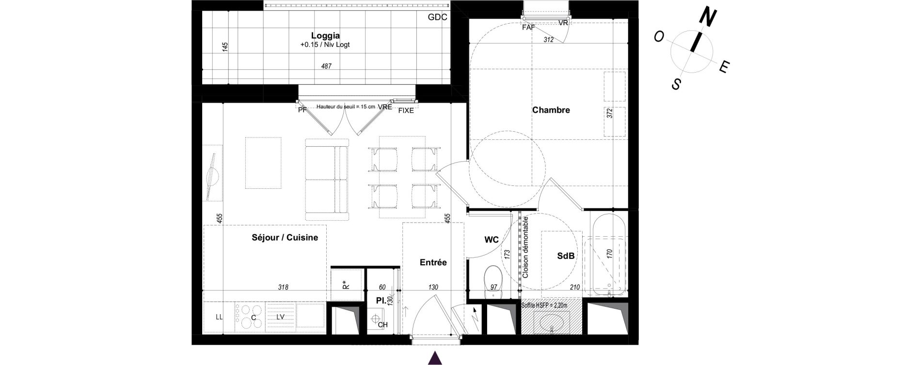 Appartement T2 de 40,70 m2 &agrave; Ch&acirc;teaubourg Centre