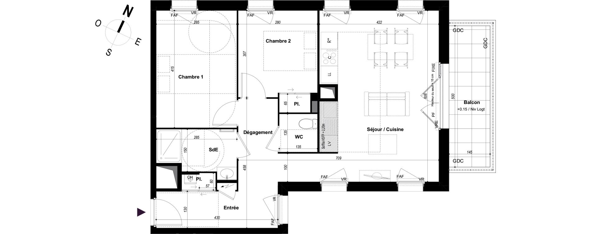 Appartement T3 de 64,56 m2 &agrave; Ch&acirc;teaubourg Centre