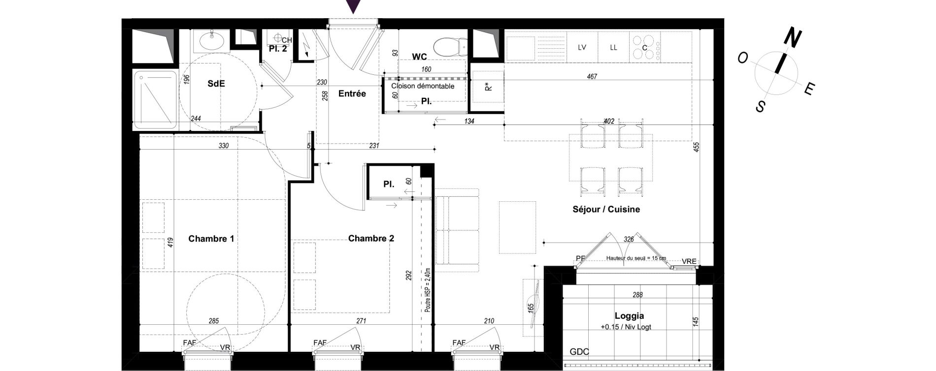 Appartement T3 de 60,49 m2 &agrave; Ch&acirc;teaubourg Centre