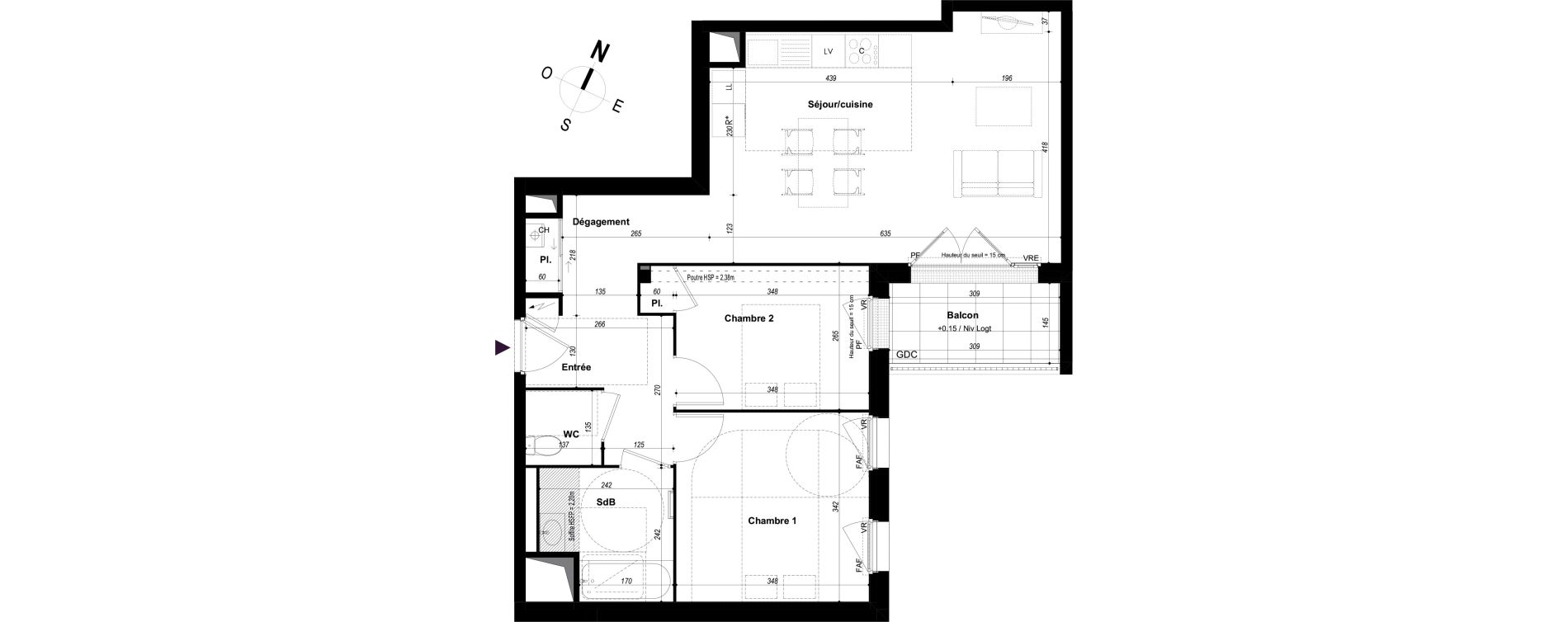 Appartement T3 de 66,00 m2 &agrave; Ch&acirc;teaubourg Centre