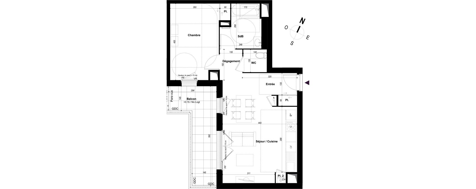 Appartement T2 de 51,18 m2 &agrave; Ch&acirc;teaubourg Centre