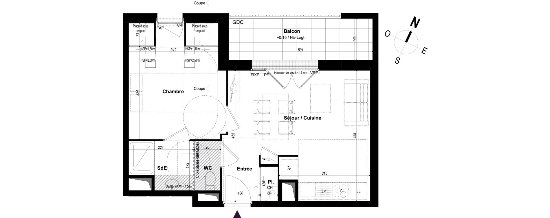 Appartement T2 de 38,63 m2 &agrave; Ch&acirc;teaubourg Centre