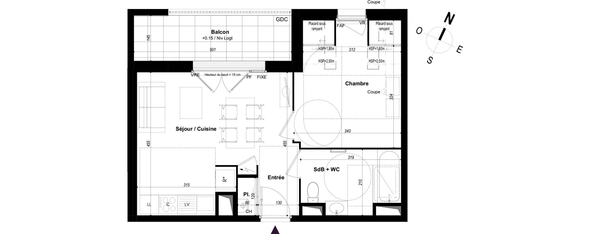 Appartement T2 de 39,69 m2 &agrave; Ch&acirc;teaubourg Centre