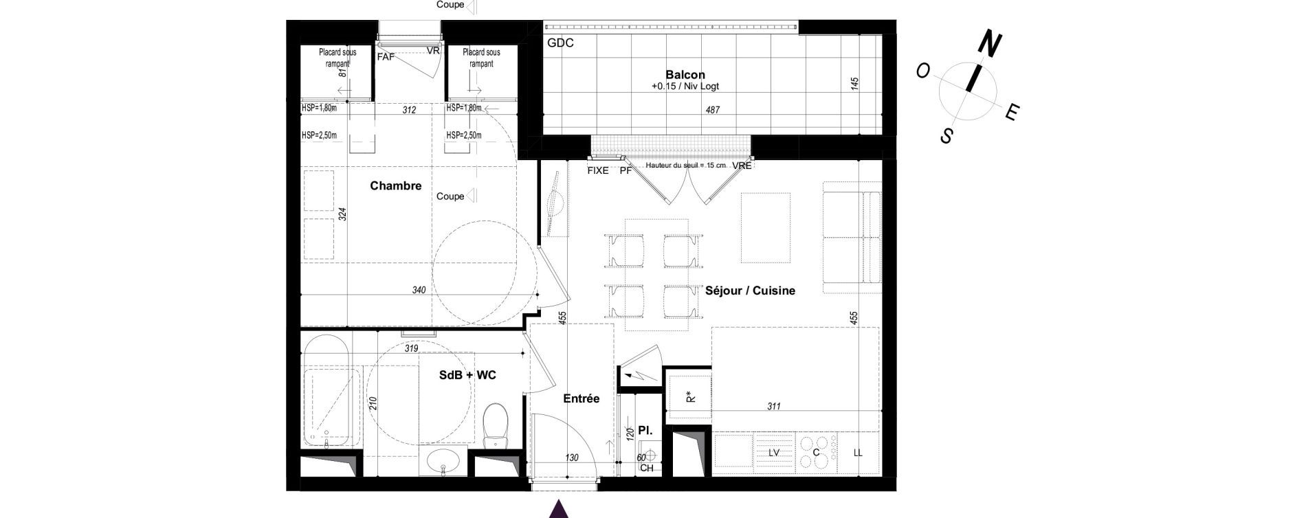 Appartement T2 de 39,51 m2 &agrave; Ch&acirc;teaubourg Centre