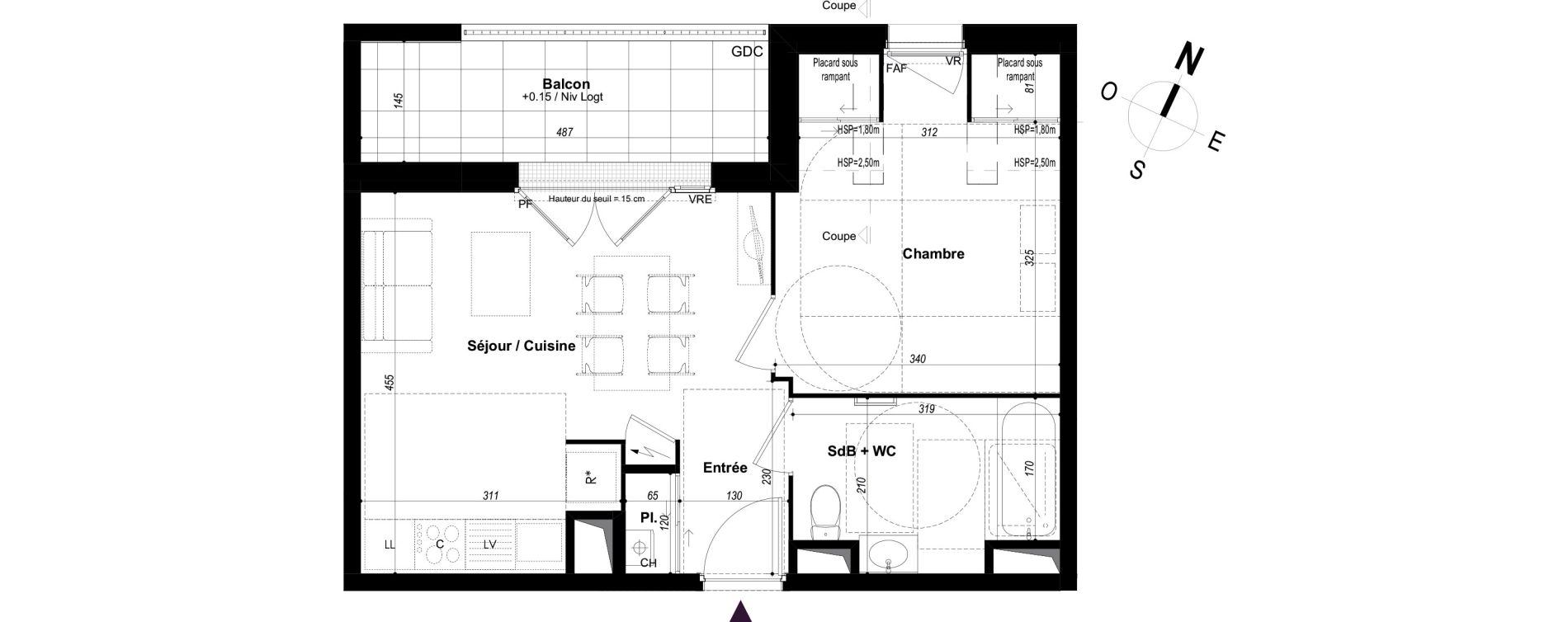 Appartement T2 de 39,51 m2 &agrave; Ch&acirc;teaubourg Centre