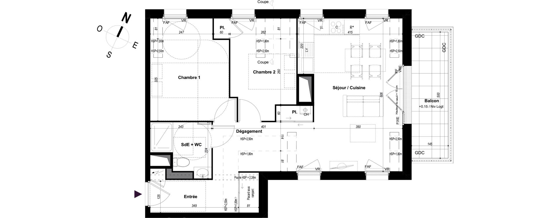 Appartement T3 de 58,84 m2 &agrave; Ch&acirc;teaubourg Centre
