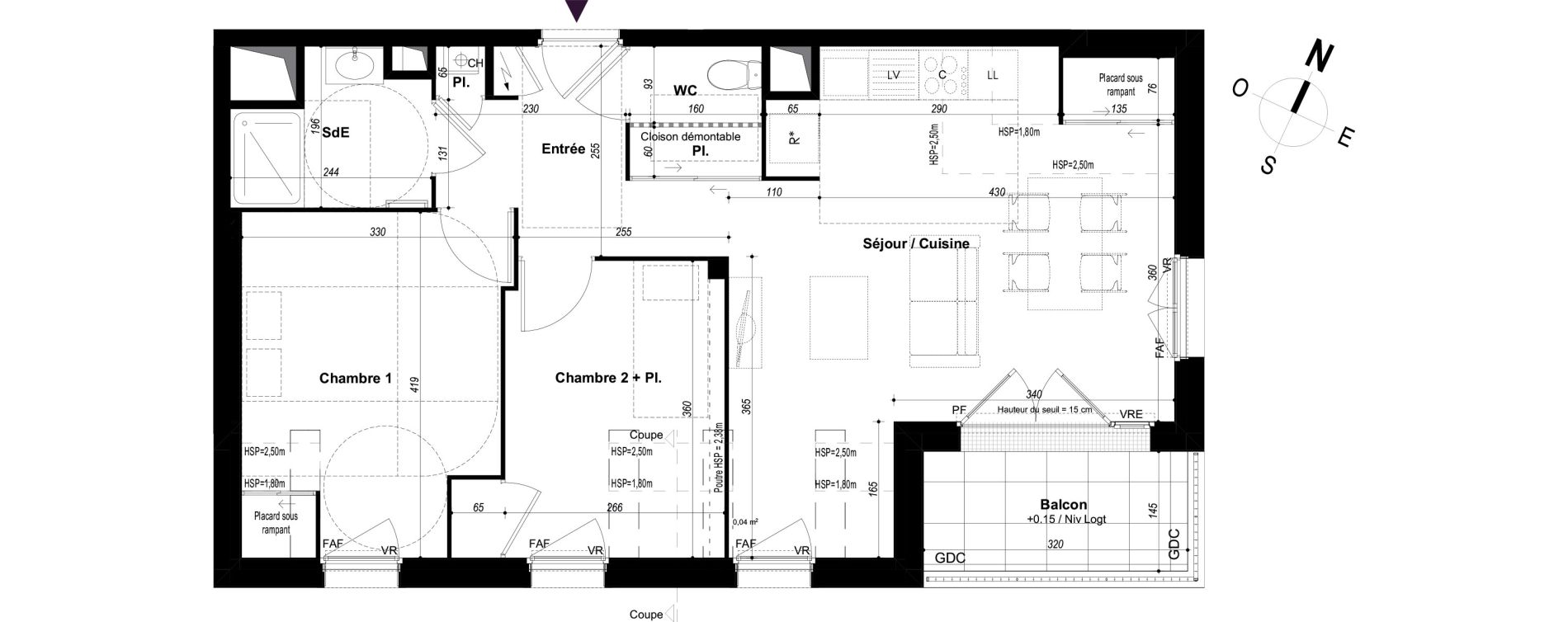 Appartement T3 de 57,23 m2 &agrave; Ch&acirc;teaubourg Centre
