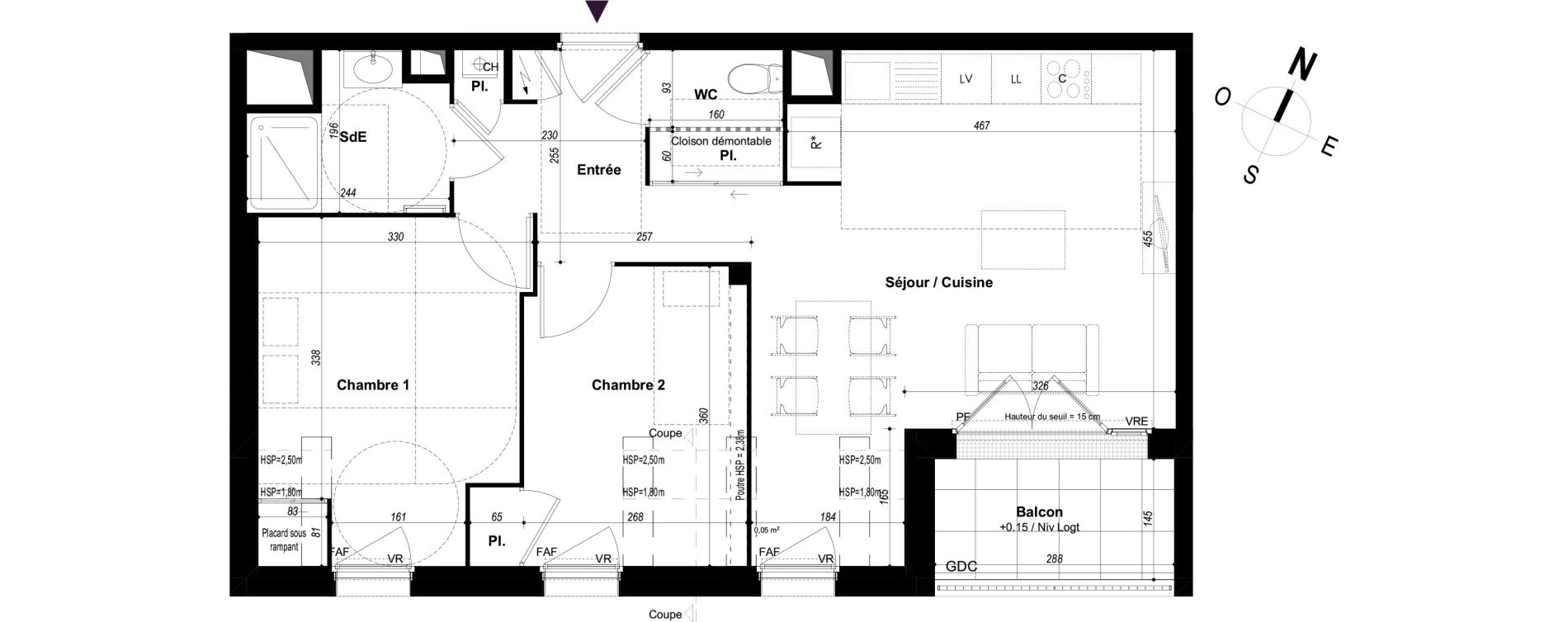 Appartement T3 de 57,90 m2 &agrave; Ch&acirc;teaubourg Centre