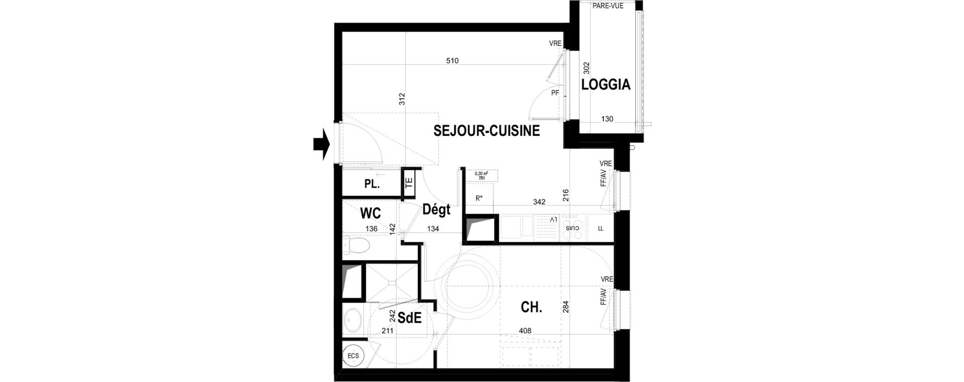Appartement T2 de 43,08 m2 &agrave; Ch&acirc;teaugiron Centre