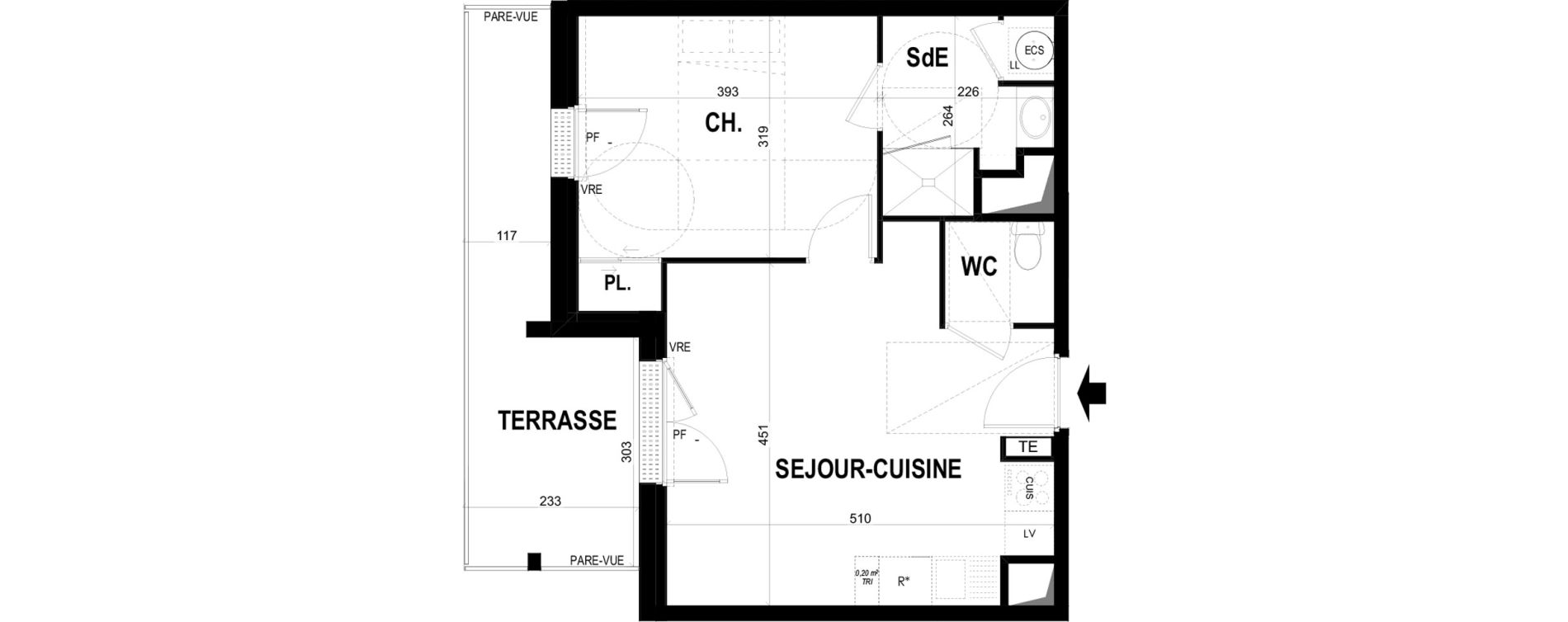 Appartement T2 de 41,62 m2 &agrave; Ch&acirc;teaugiron Centre