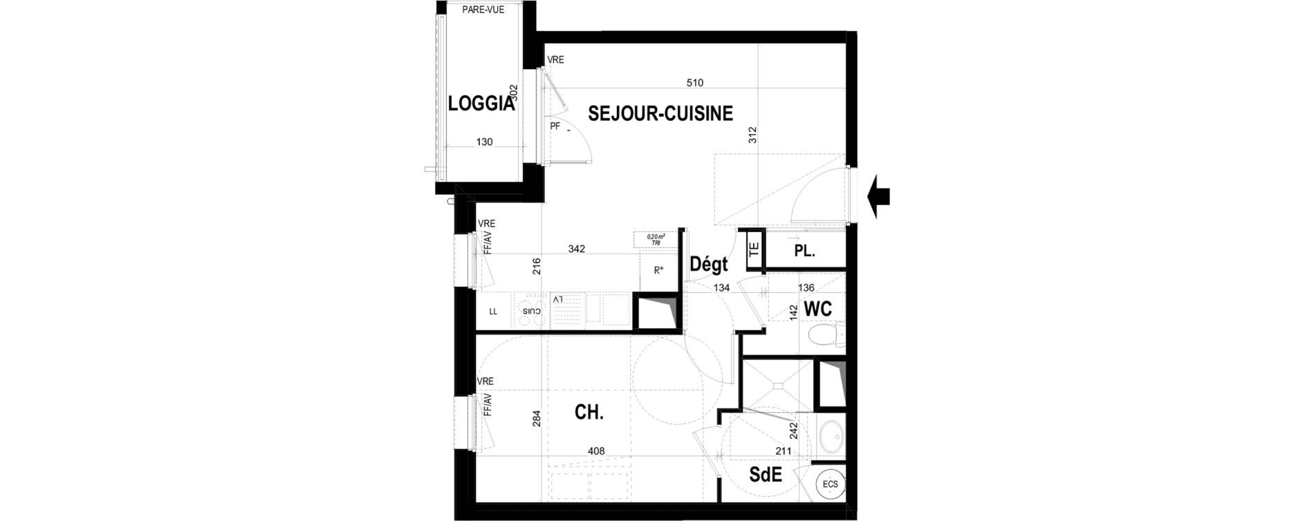 Appartement T2 de 43,08 m2 &agrave; Ch&acirc;teaugiron Centre