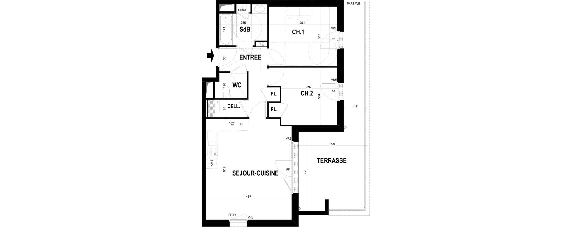 Appartement T3 de 61,44 m2 &agrave; Ch&acirc;teaugiron Centre
