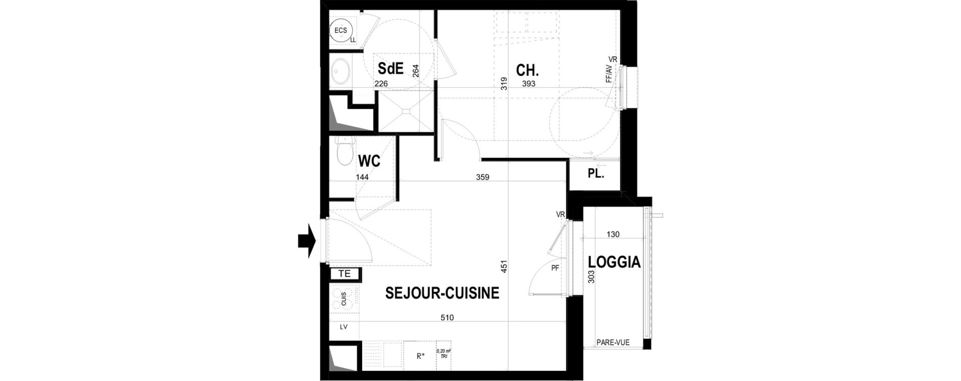 Appartement T2 de 41,62 m2 &agrave; Ch&acirc;teaugiron Centre