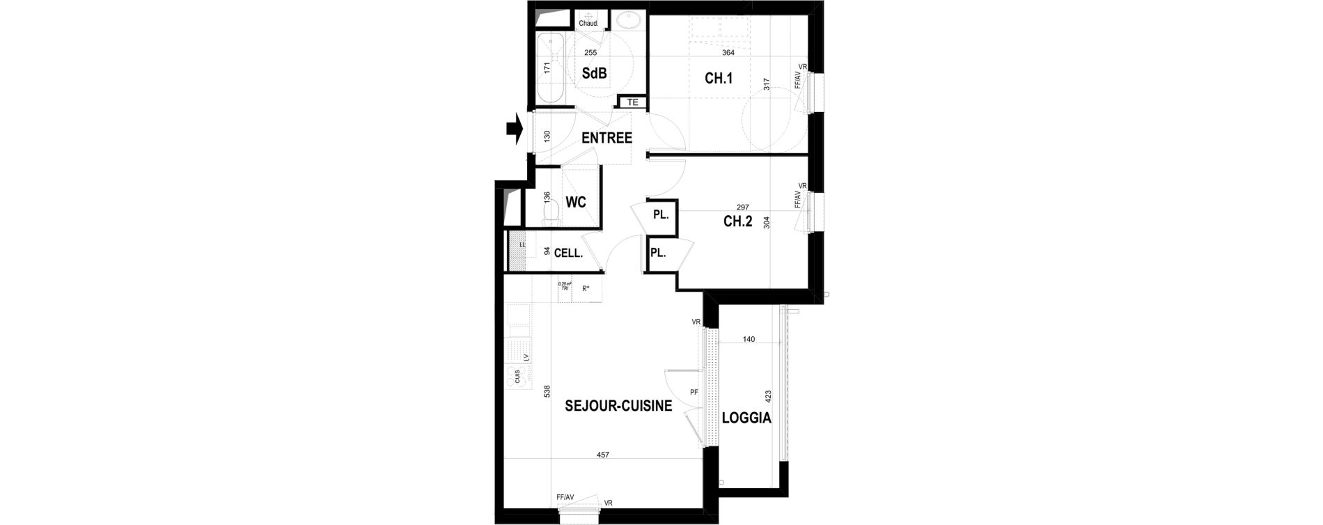 Appartement T3 de 61,44 m2 &agrave; Ch&acirc;teaugiron Centre