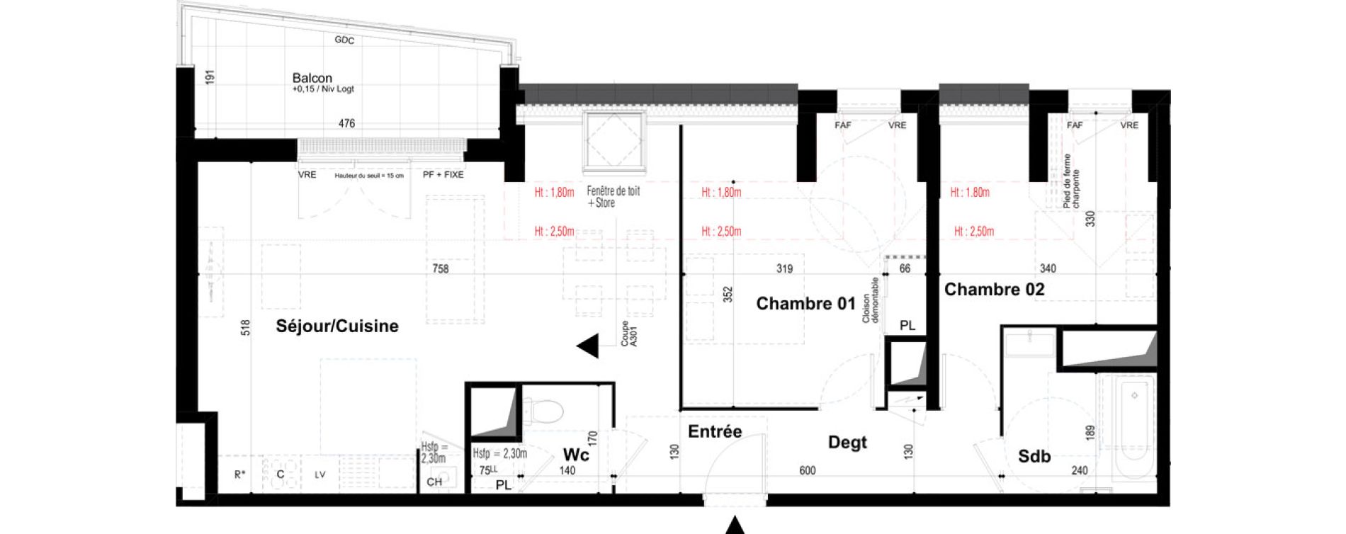 Appartement T3 de 72,64 m2 &agrave; Combourg Centre