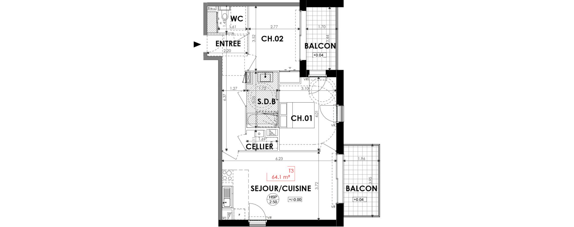 Appartement T3 de 64,10 m2 &agrave; Dinard Centre