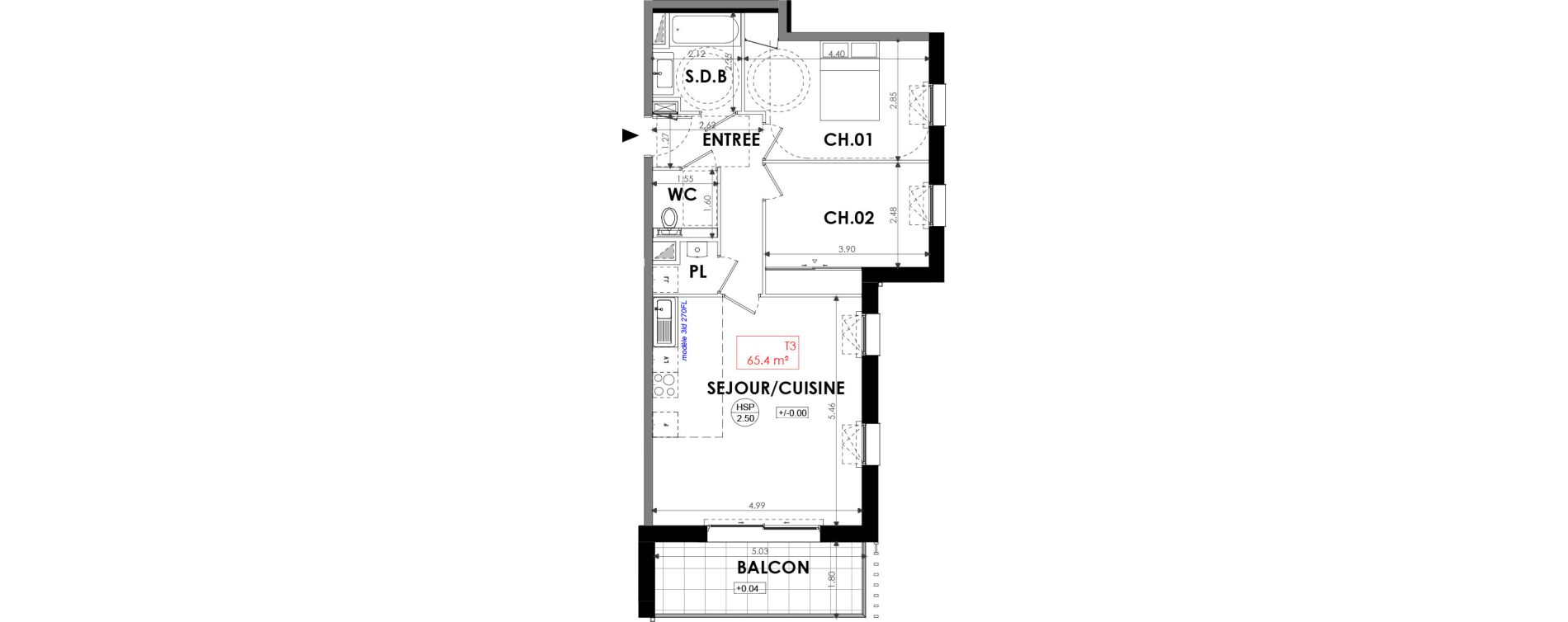 Appartement T3 de 65,40 m2 &agrave; Dinard Centre