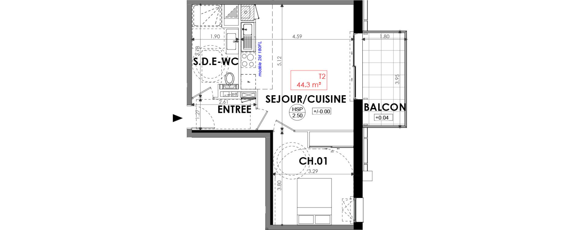 Appartement T2 de 44,30 m2 &agrave; Dinard Centre