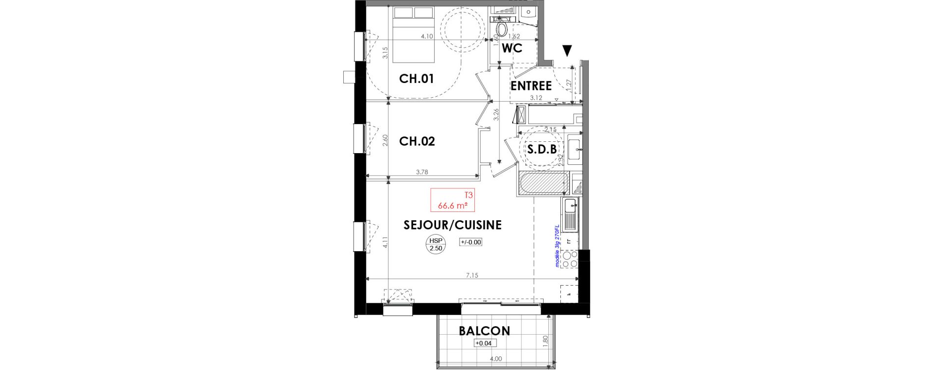 Appartement T3 de 66,60 m2 &agrave; Dinard Centre