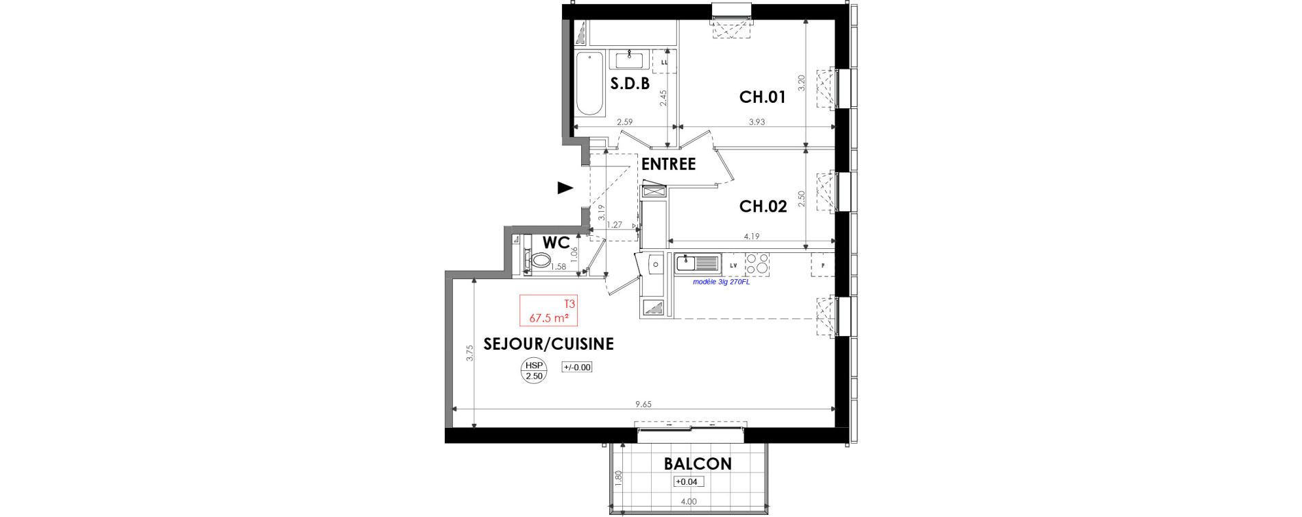 Appartement T3 de 67,50 m2 &agrave; Dinard Centre