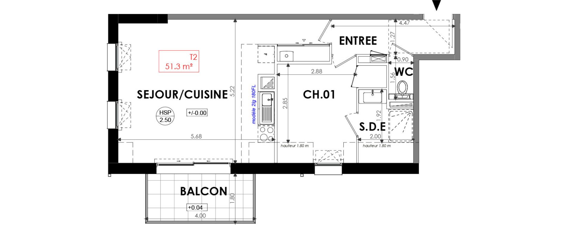 Appartement T2 de 51,30 m2 &agrave; Dinard Centre