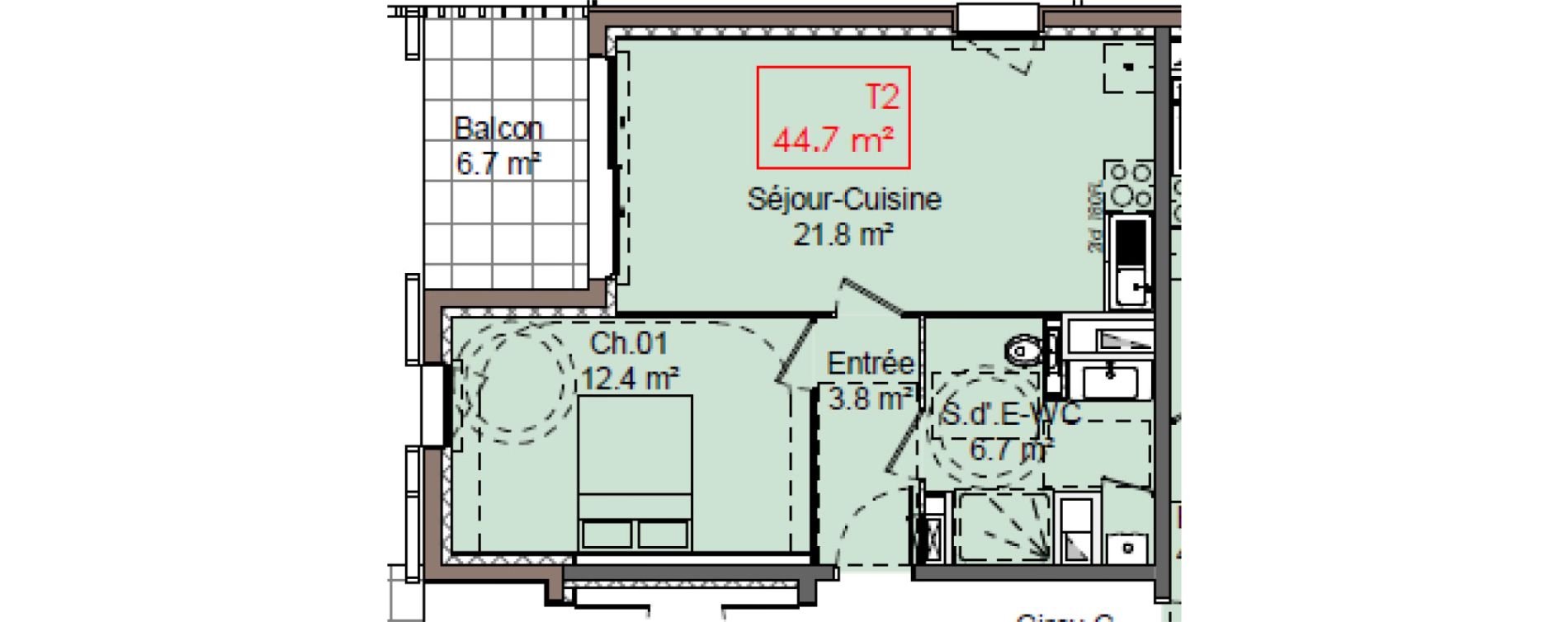 Appartement T2 de 44,70 m2 &agrave; Dinard Centre