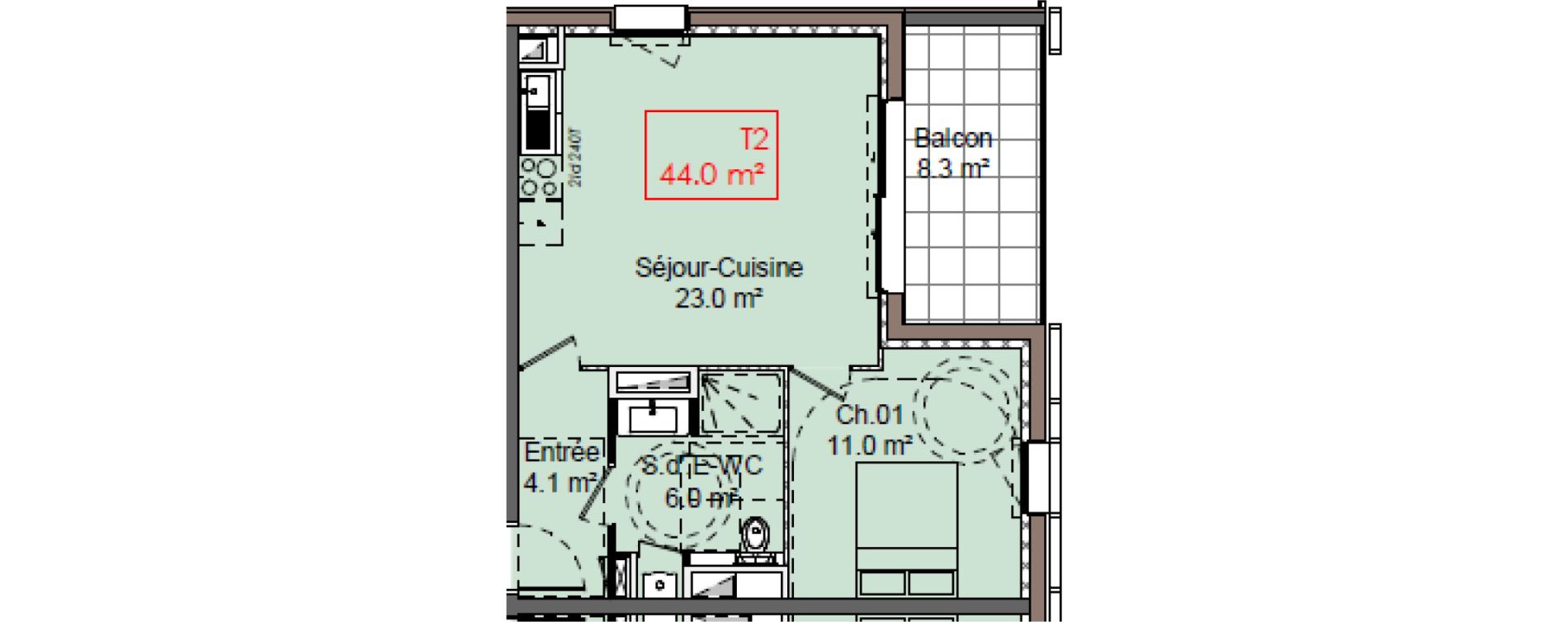 Appartement T2 de 44,00 m2 &agrave; Dinard Centre