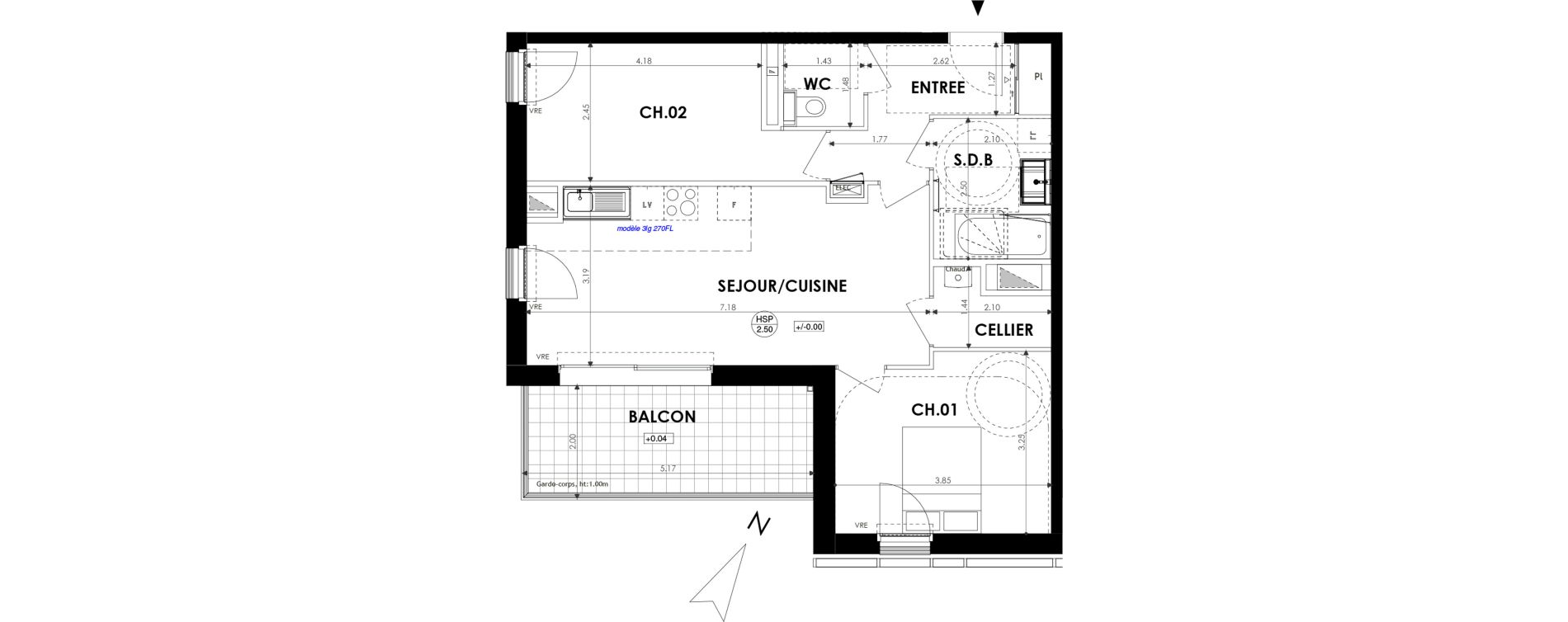 Appartement T3 de 61,40 m2 &agrave; Dinard Centre