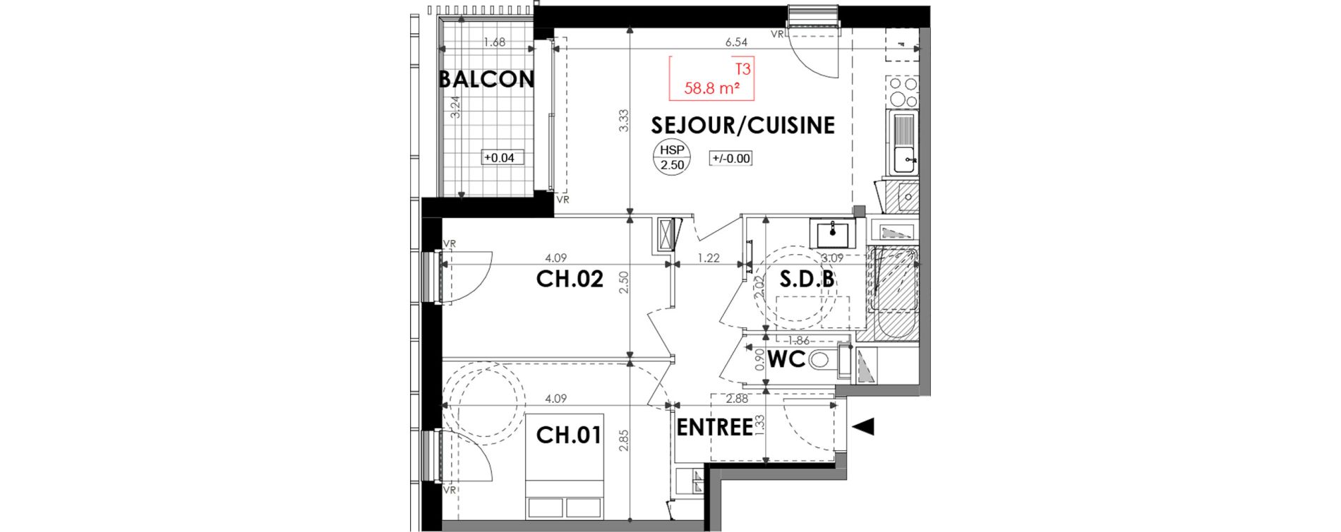 Appartement T3 de 58,80 m2 &agrave; Dinard Centre