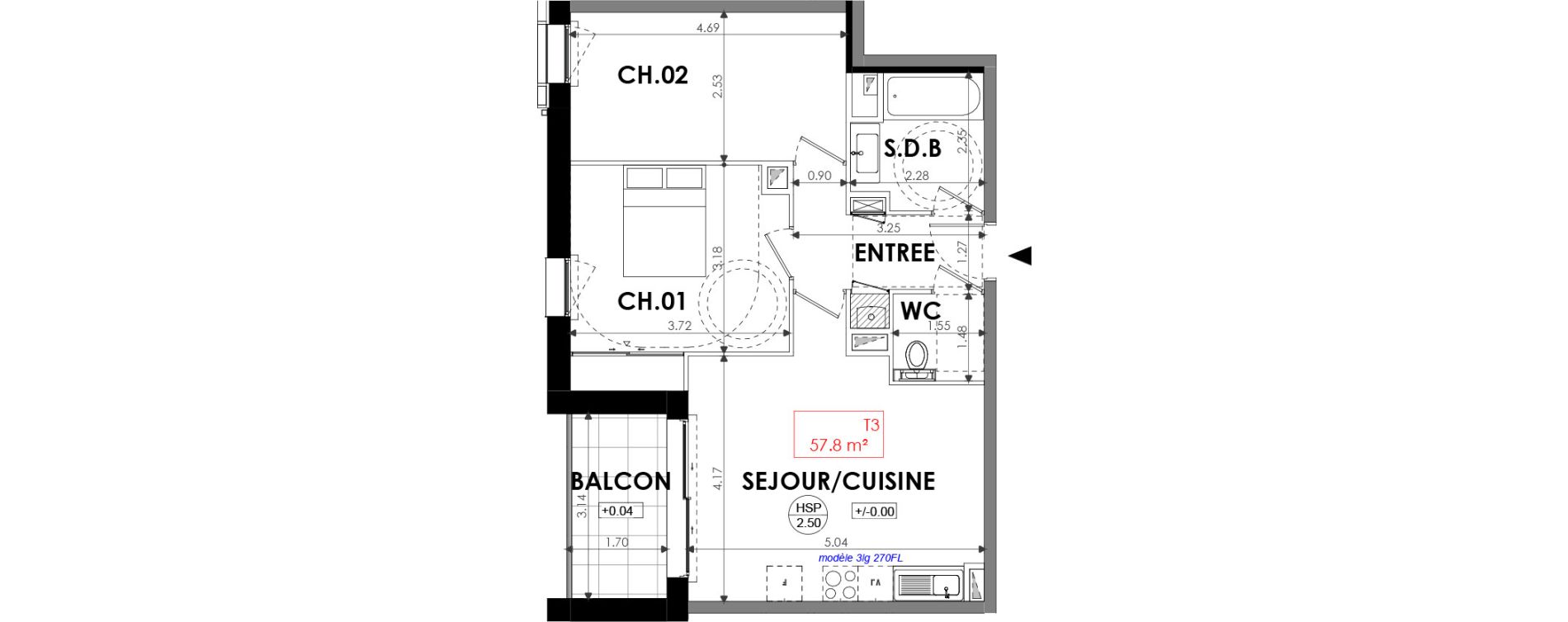 Appartement T3 de 57,80 m2 &agrave; Dinard Centre