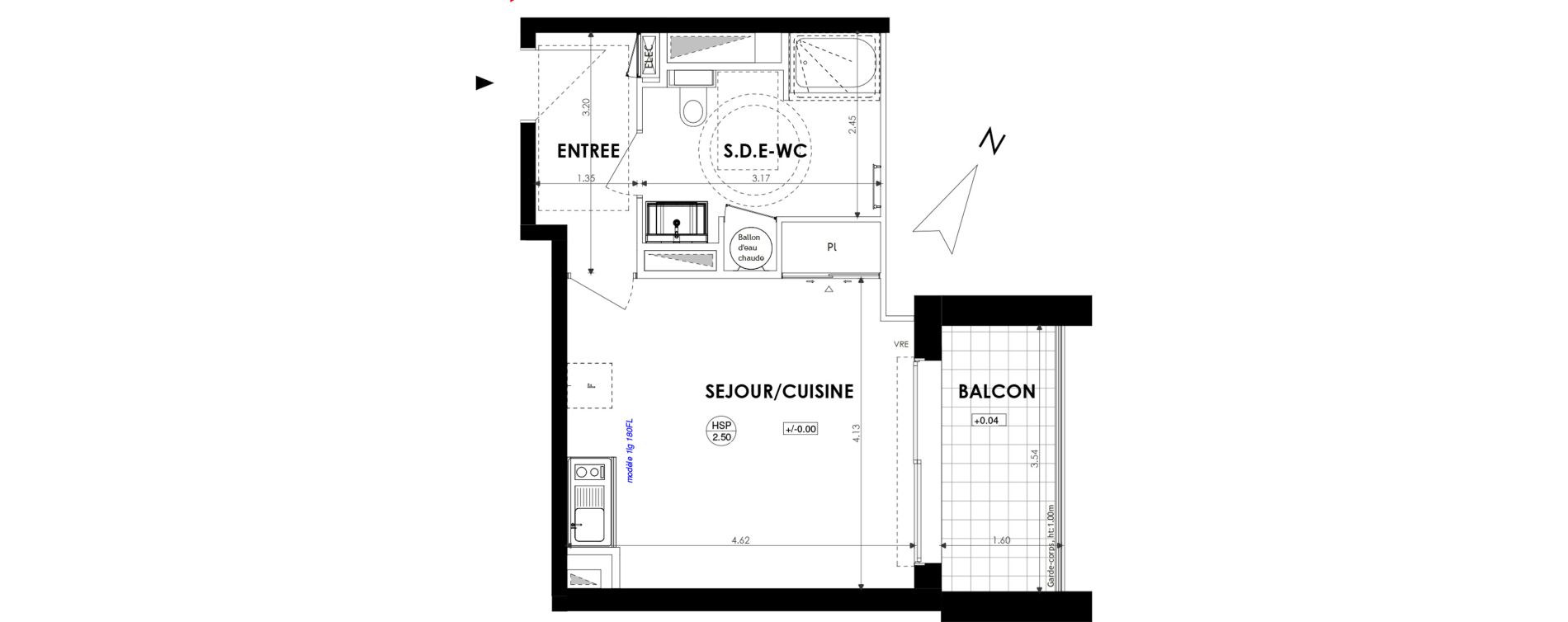 Appartement T1 de 31,30 m2 &agrave; Dinard Centre
