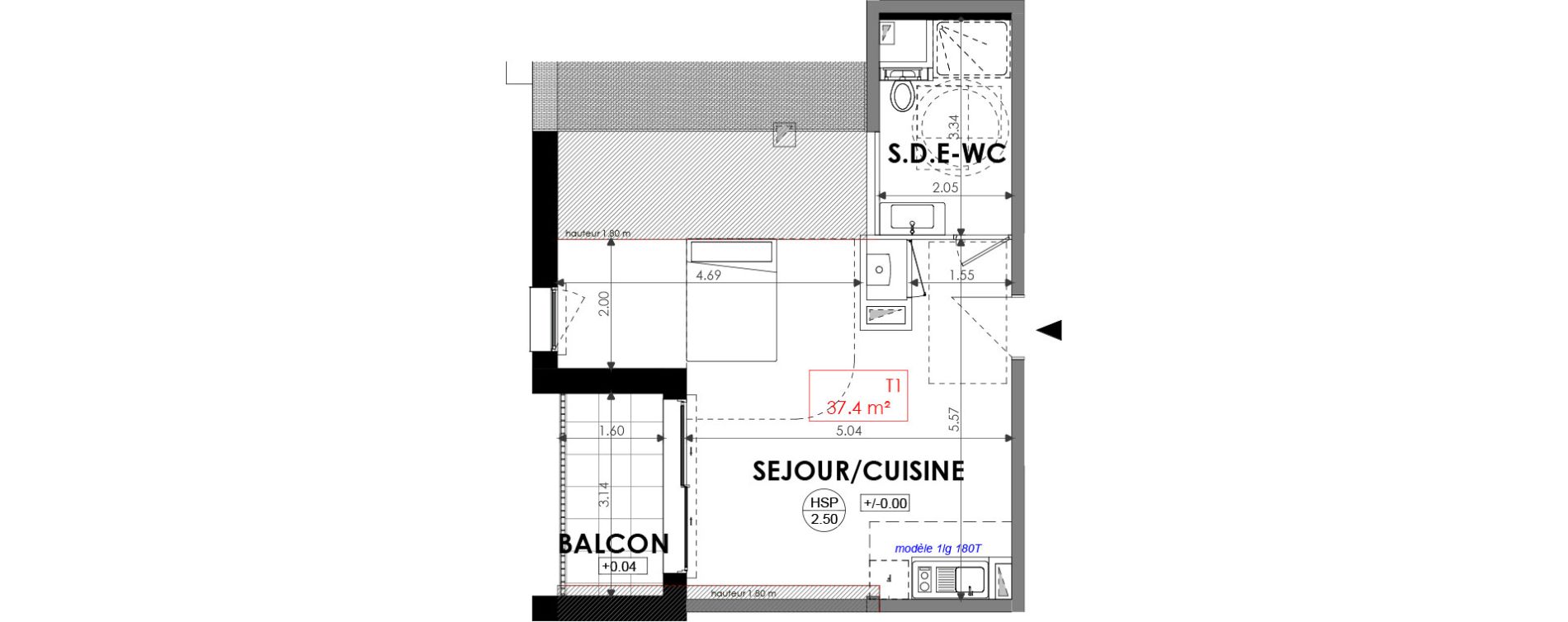 Appartement T1 de 37,40 m2 &agrave; Dinard Centre