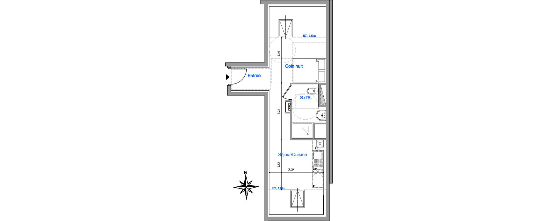 Appartement T1 bis de 28,48 m2 &agrave; Dinard Le prieur&eacute;