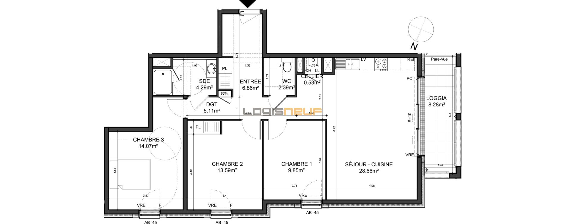 Plan appartement T4 de 85,35 m² neuf à Dinard, résidence « Newquay