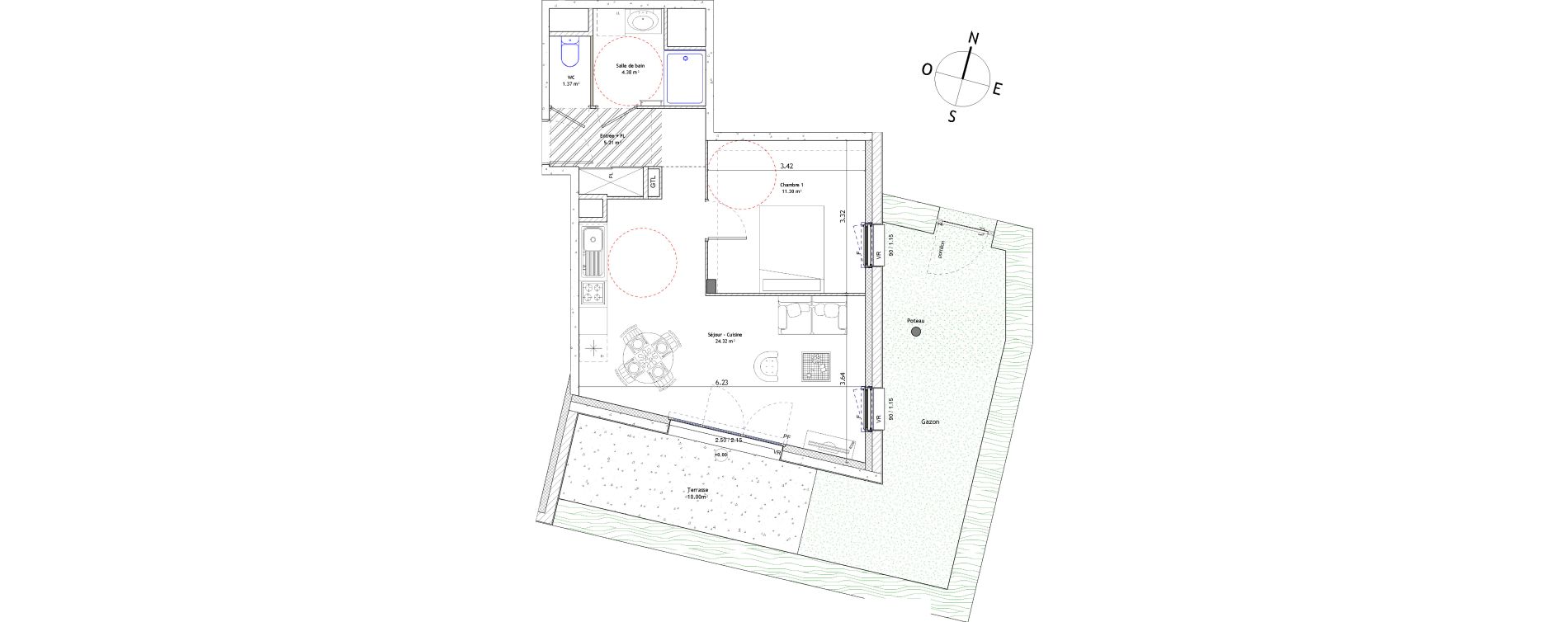 Appartement T2 de 46,58 m2 &agrave; Foug&egrave;res Centre