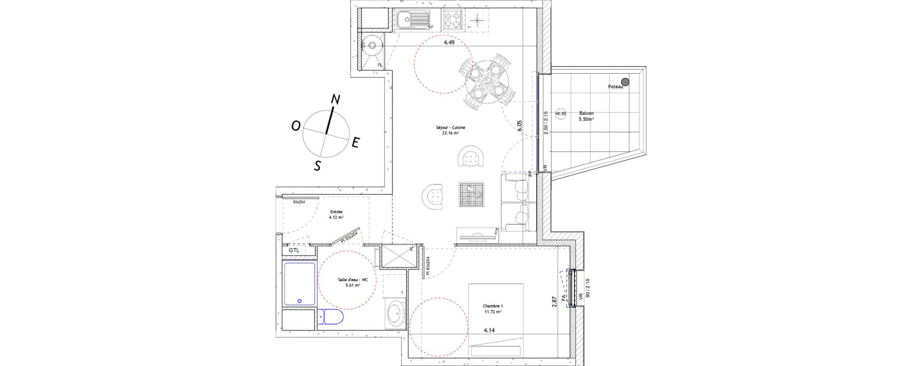 Appartement T2 de 44,61 m2 &agrave; Foug&egrave;res Centre