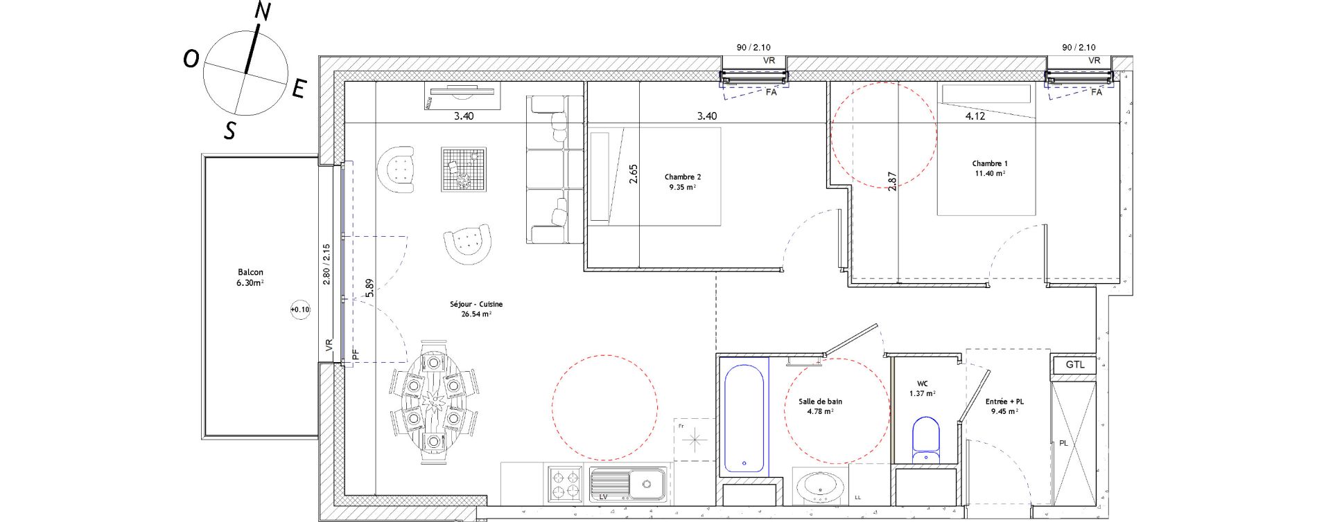 Appartement T3 de 62,89 m2 &agrave; Foug&egrave;res Centre