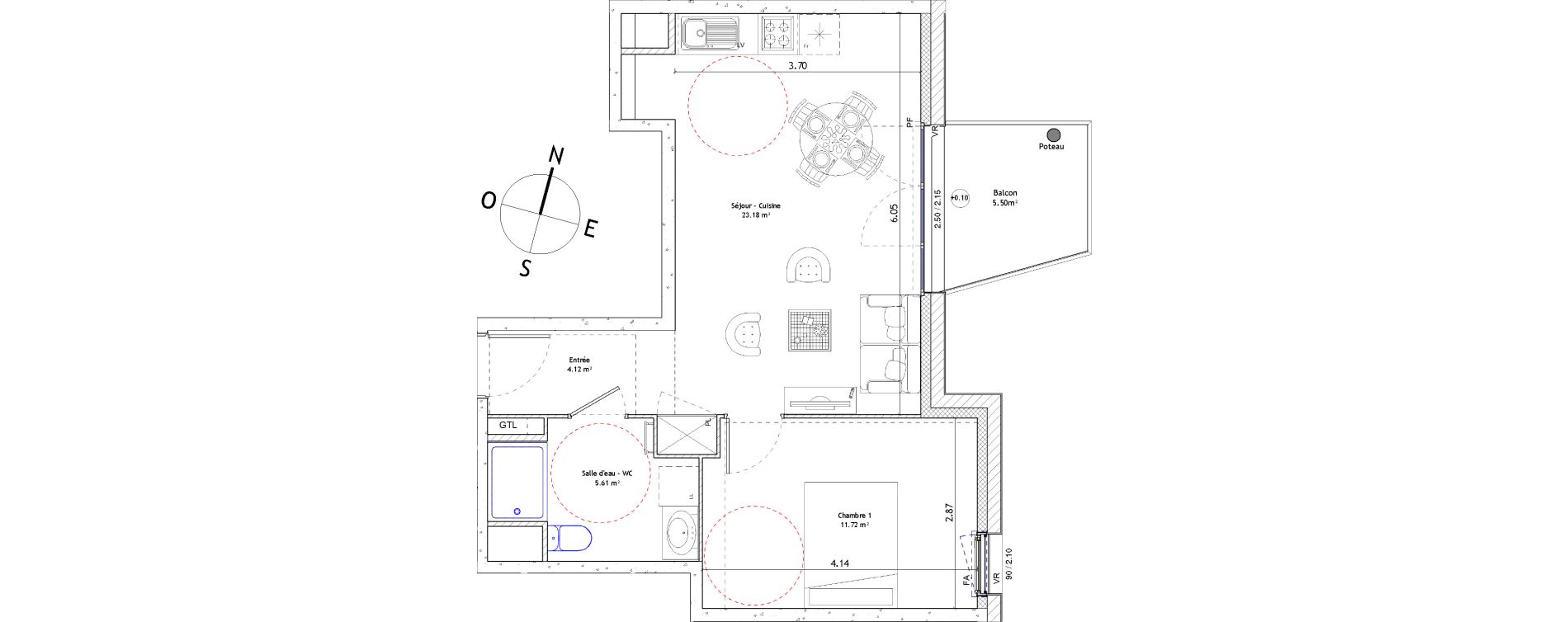 Appartement T2 de 44,63 m2 &agrave; Foug&egrave;res Centre