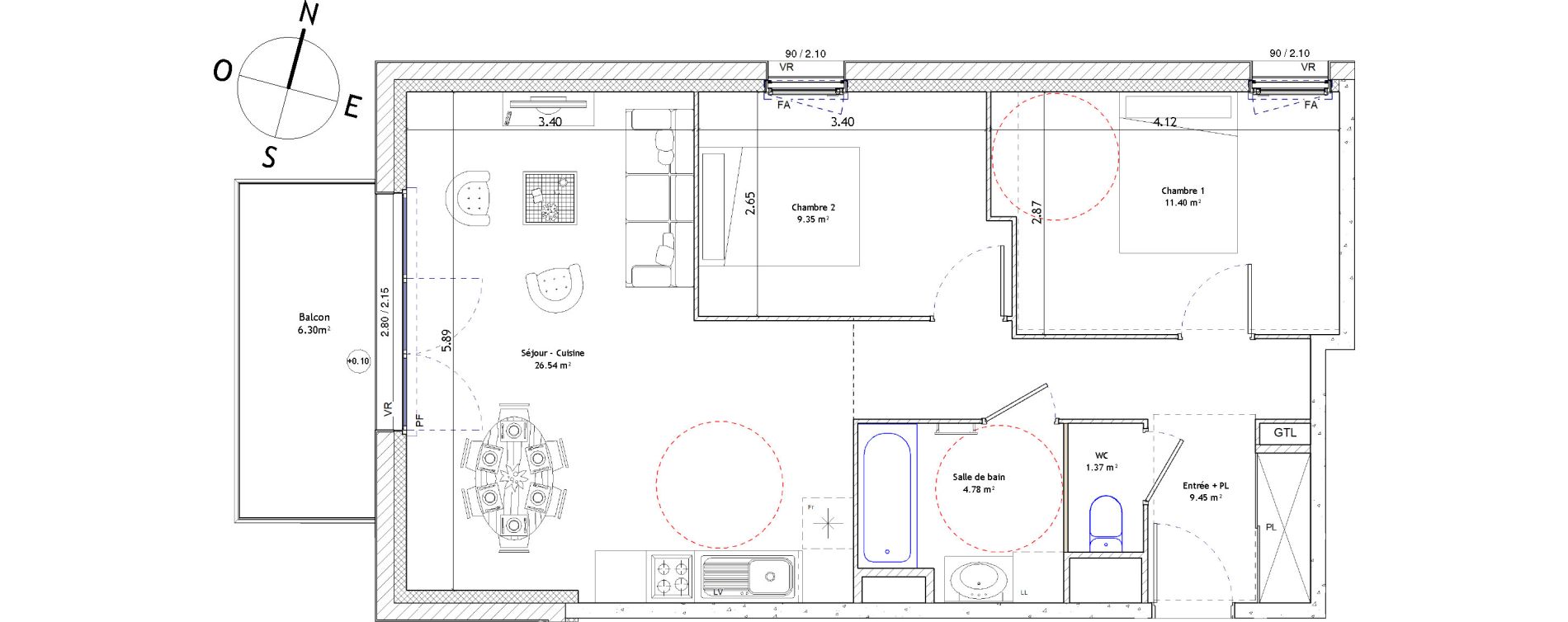 Appartement T3 de 62,89 m2 &agrave; Foug&egrave;res Centre