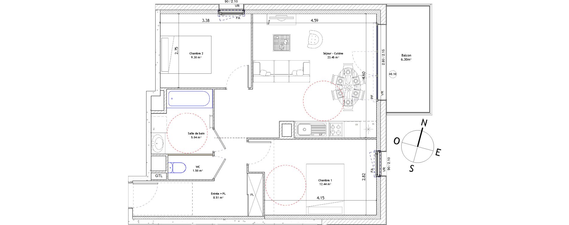Appartement T3 de 60,24 m2 &agrave; Foug&egrave;res Centre