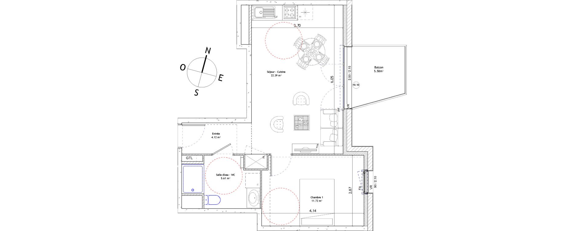 Appartement T2 de 43,84 m2 &agrave; Foug&egrave;res Centre