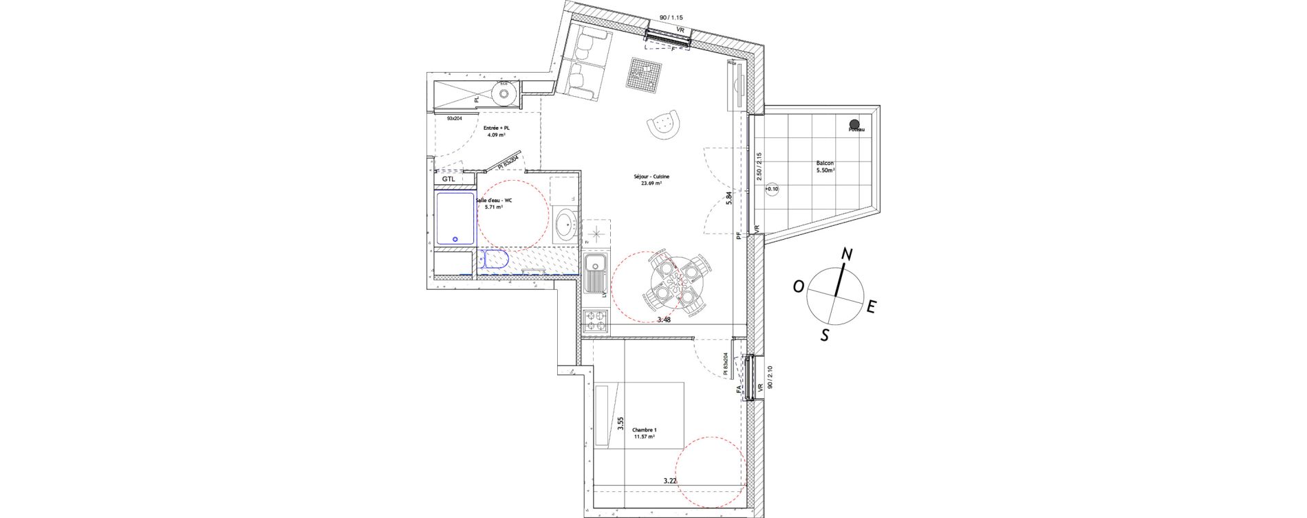 Appartement T2 de 45,06 m2 &agrave; Foug&egrave;res Centre