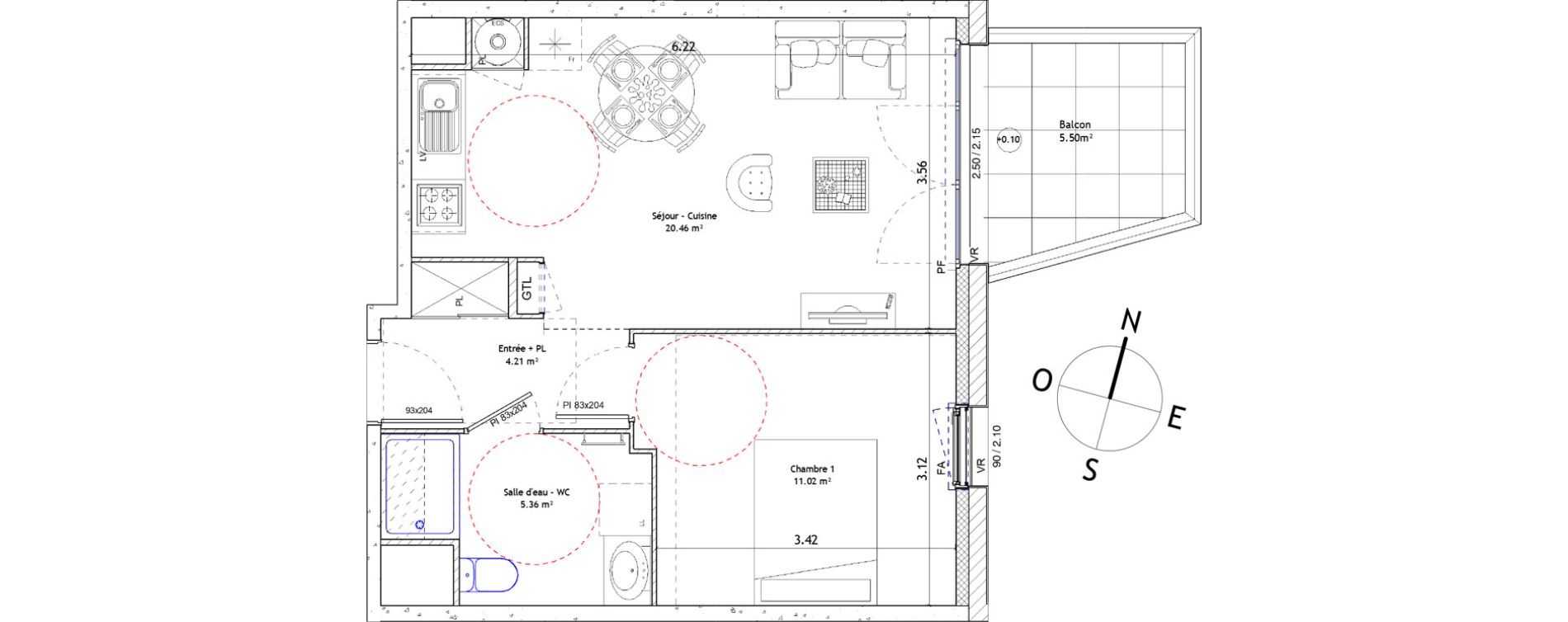 Appartement T2 de 41,05 m2 &agrave; Foug&egrave;res Centre