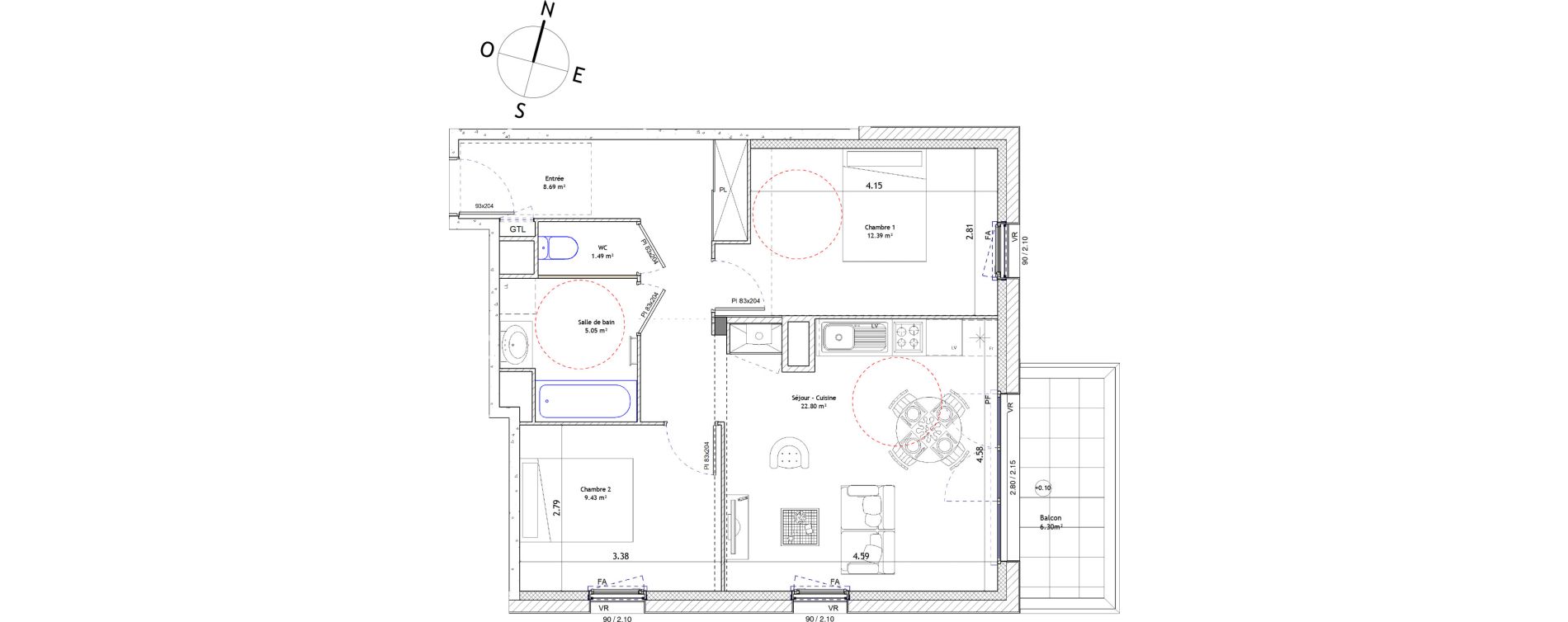 Appartement T3 de 59,85 m2 &agrave; Foug&egrave;res Centre