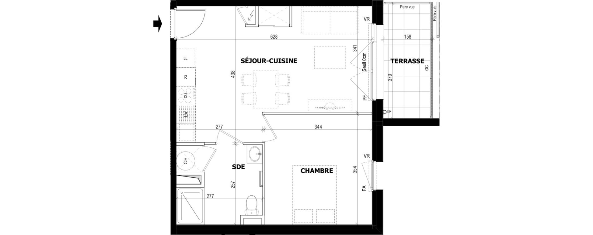 Appartement T2 de 42,39 m2 &agrave; G&eacute;vez&eacute; Centre