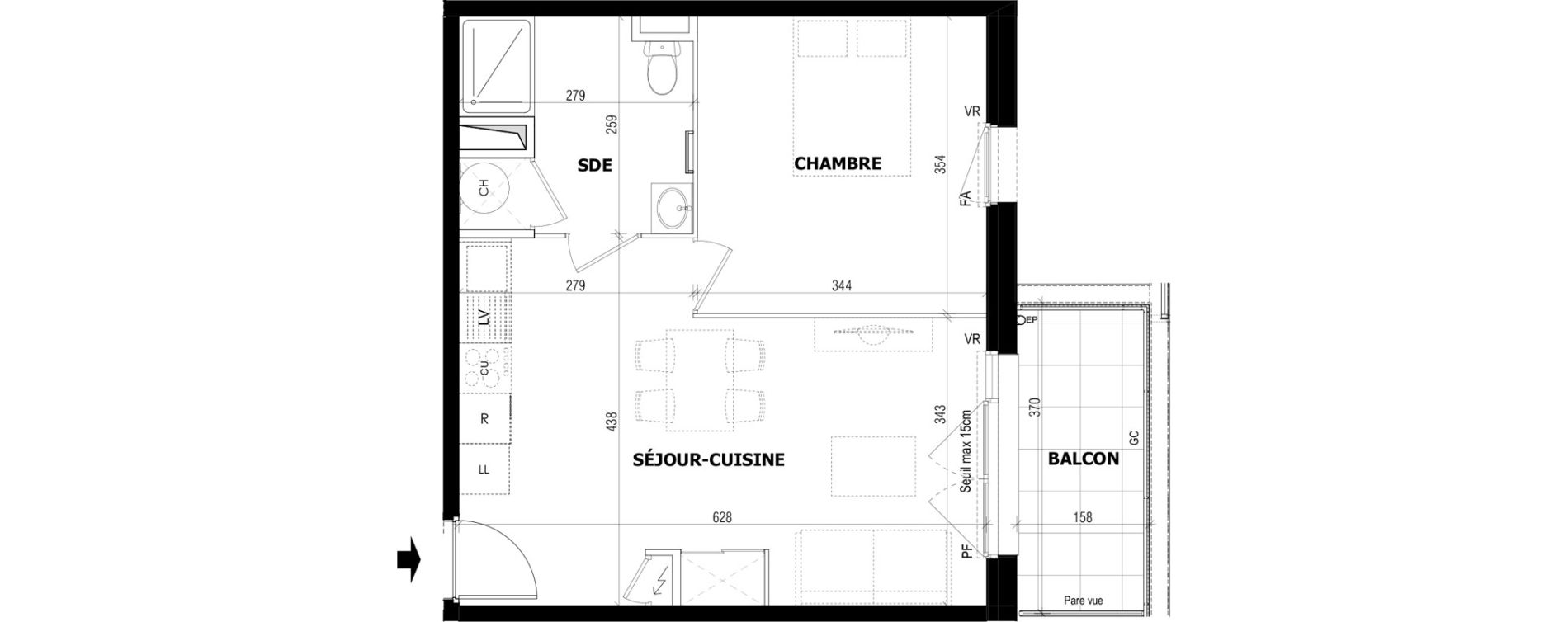 Appartement T2 de 42,58 m2 &agrave; G&eacute;vez&eacute; Centre