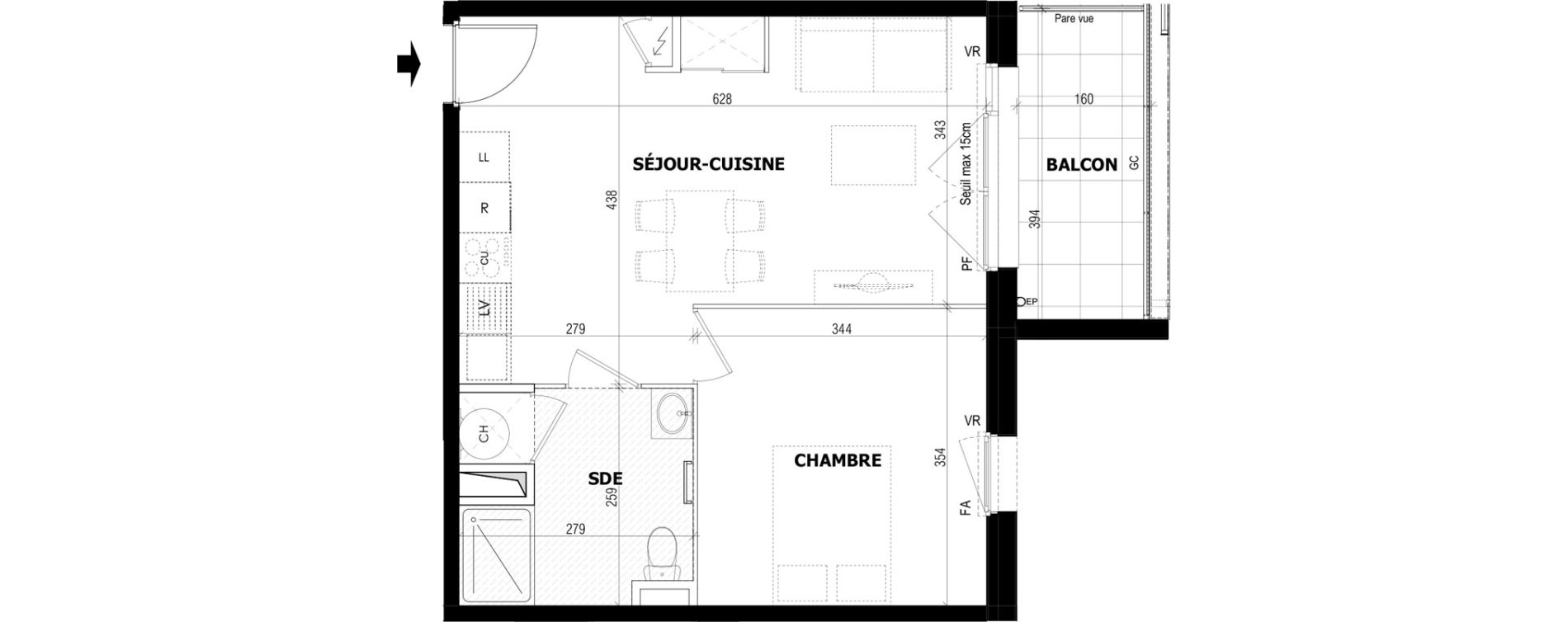 Appartement T2 de 42,58 m2 &agrave; G&eacute;vez&eacute; Centre