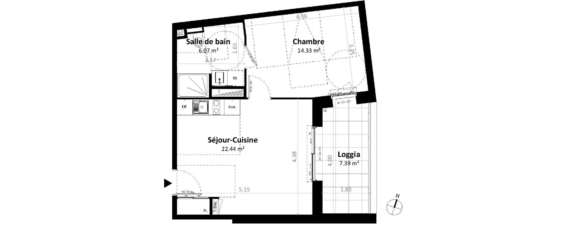 Appartement T2 de 42,84 m2 &agrave; G&eacute;vez&eacute; Centre